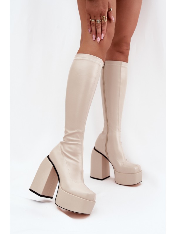 Women's Ankle Boots On A Heel And Platform Light Beige Yavira 2