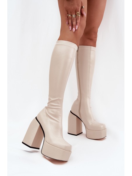 Women's Ankle Boots On A Heel And Platform Light Beige Yavira