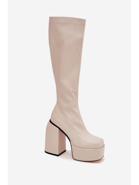 Women's Ankle Boots On A Heel And Platform Light Beige Yavira