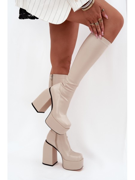 Women's Ankle Boots On A Heel And Platform Light Beige Yavira