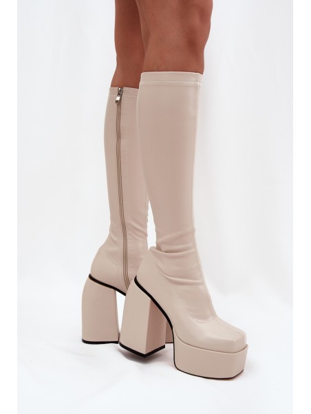 Women's Ankle Boots On A Heel And Platform Light Beige Yavira