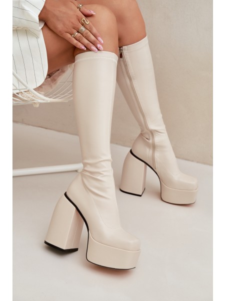 Women's Ankle Boots On A Heel And Platform Light Beige Yavira
