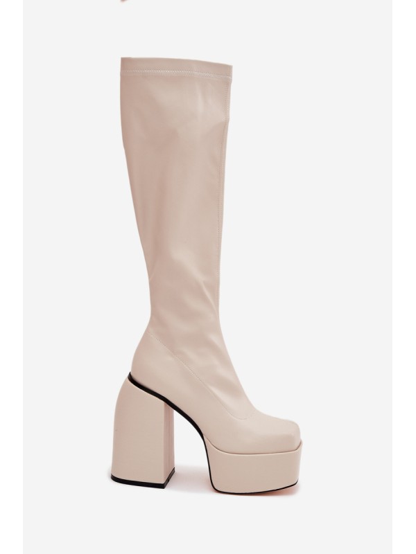 Women's Ankle Boots On A Heel And Platform Light Beige Yavira