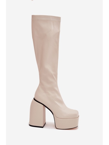 Women's Ankle Boots On A Heel And Platform Light Beige Yavira