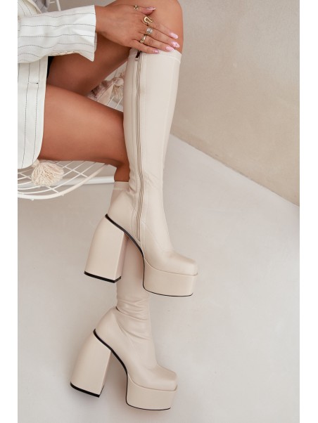 Women's Ankle Boots On A Heel And Platform Light Beige Yavira