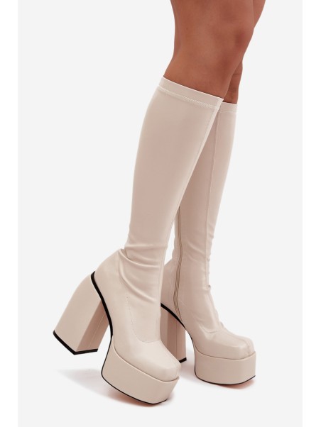 Women's Ankle Boots On A Heel And Platform Light Beige Yavira