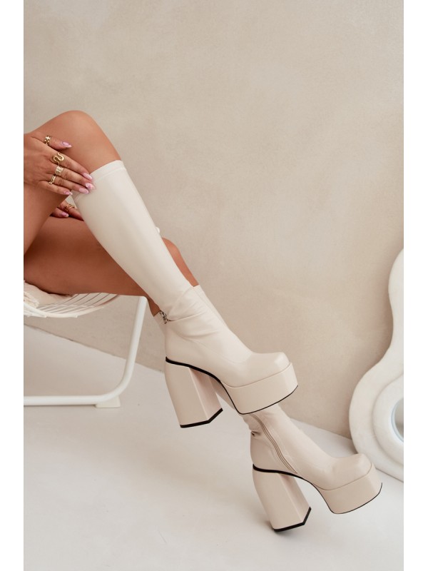 Women's Ankle Boots On A Heel And Platform Light Beige Yavira