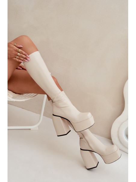 Women's Ankle Boots On A Heel And Platform Light Beige Yavira