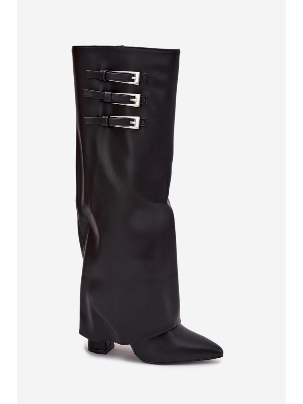 Women's Ankle Boots On Heels Turned Shaft Straps With Buckles Black Nirisa
