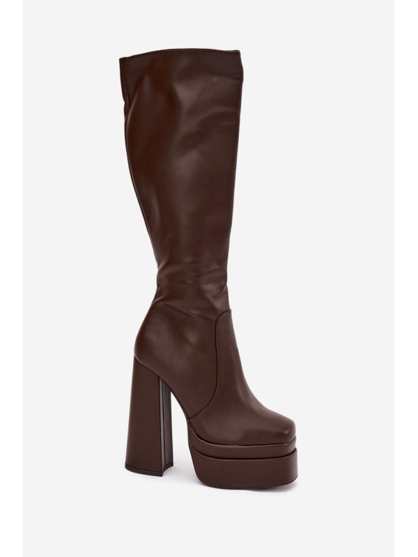 Insulated women's boots on heel and platform chocolate Lysara