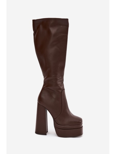 Insulated women's boots on heel and platform chocolate Lysara