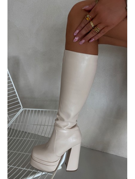 Warm women's ankle boots on a heel and platform light beige Lysara