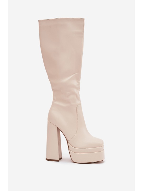Warm women's ankle boots on a heel and platform light beige Lysara