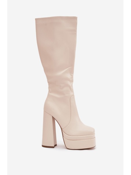 Warm women's ankle boots on a heel and platform light beige Lysara