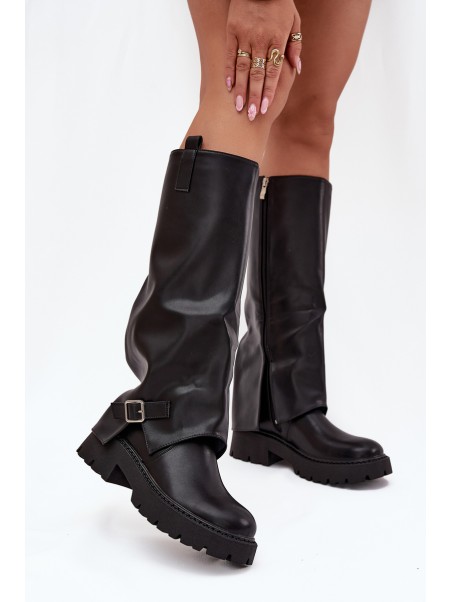Insulated boots with folded shaft and buckle black Fiorae