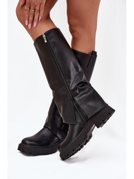 Insulated boots with folded shaft and buckle black Fiorae