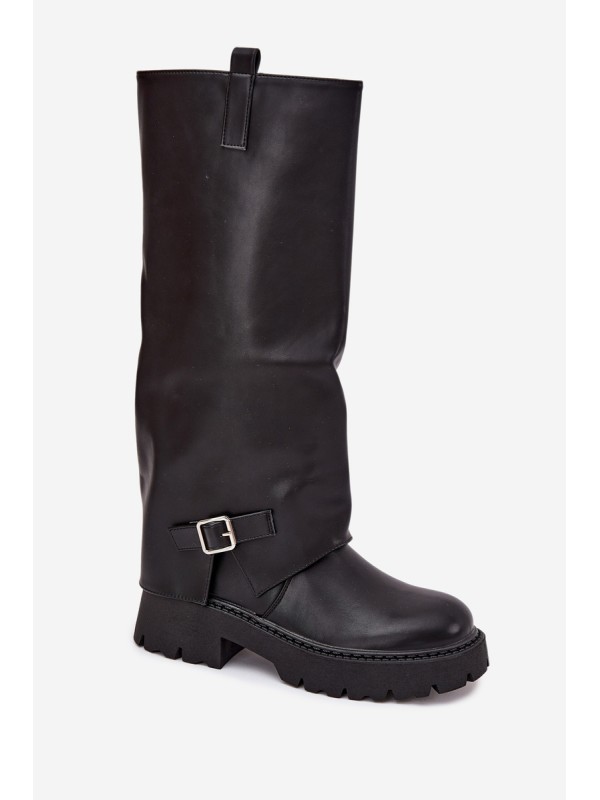 Insulated boots with folded shaft and buckle black Fiorae