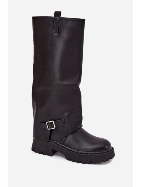 Insulated boots with folded shaft and buckle black Fiorae