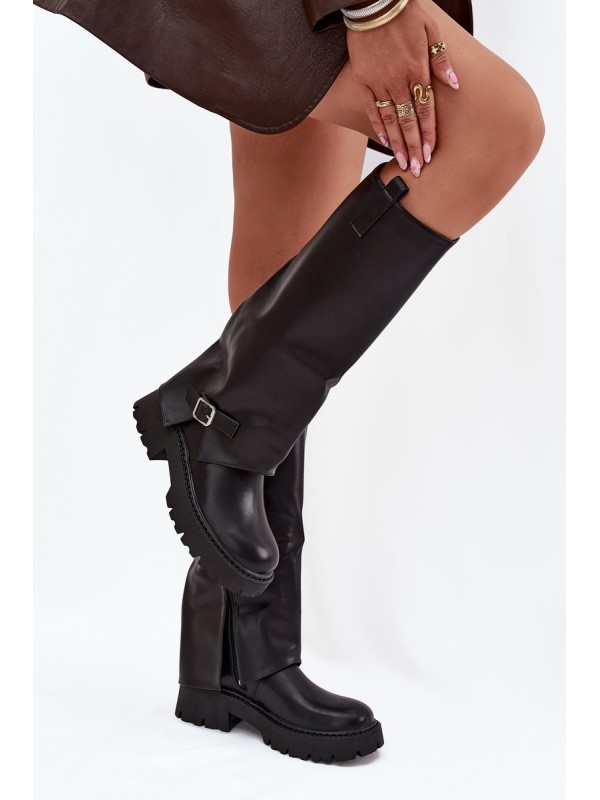 Insulated boots with folded shaft and buckle black Fiorae