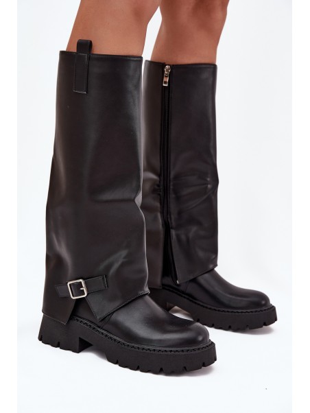 Insulated boots with folded shaft and buckle black Fiorae