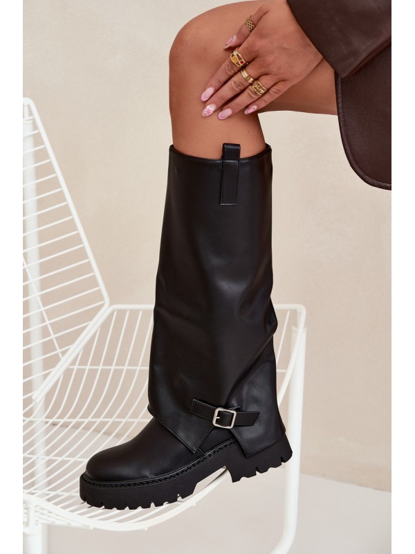 Insulated boots with folded shaft and buckle black Fiorae
