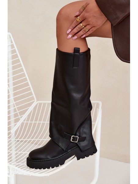 Insulated boots with folded shaft and buckle black Fiorae