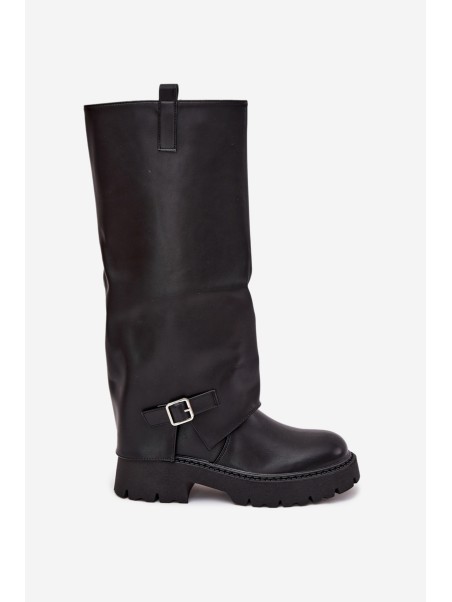 Insulated boots with folded shaft and buckle black Fiorae