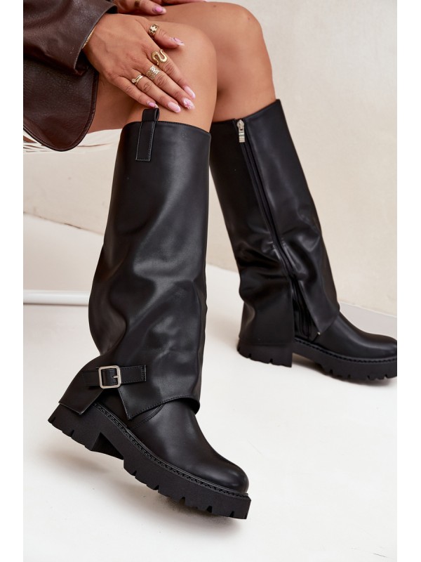 Insulated boots with folded shaft and buckle black Fiorae