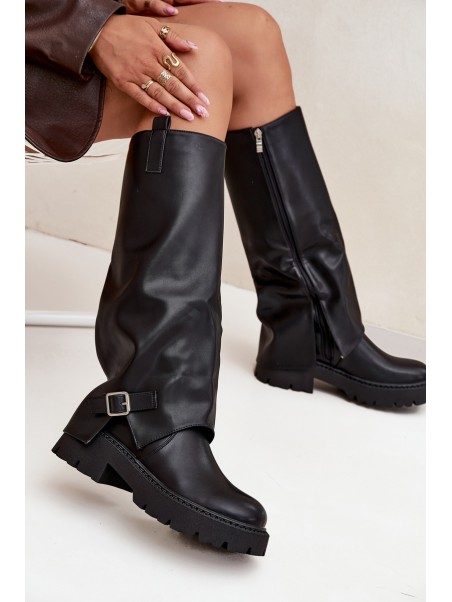 Insulated boots with folded shaft and buckle black Fiorae