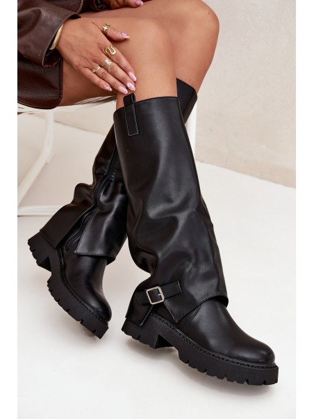 Insulated boots with folded shaft and buckle black Fiorae