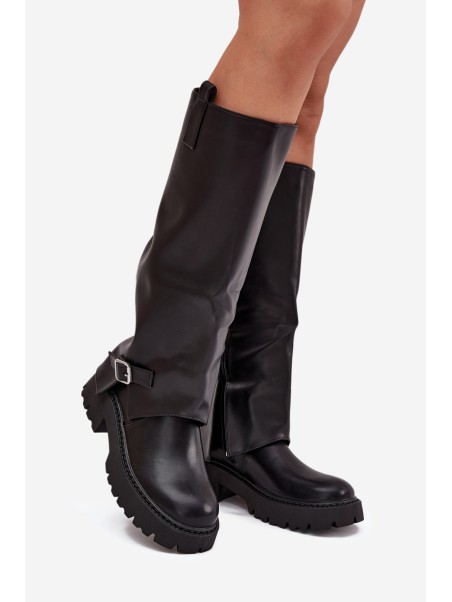 Insulated boots with folded shaft and buckle black Fiorae