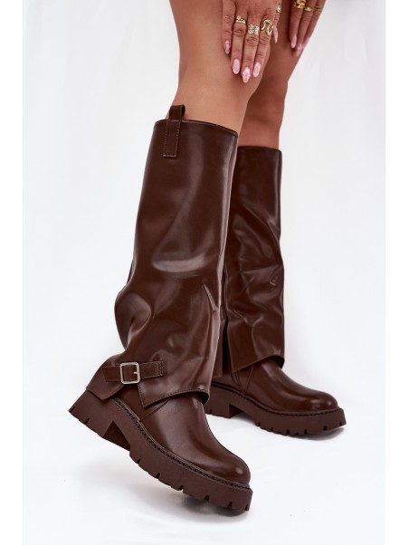 Insulated boots with rolled shaft and buckle chocolate Fiorae