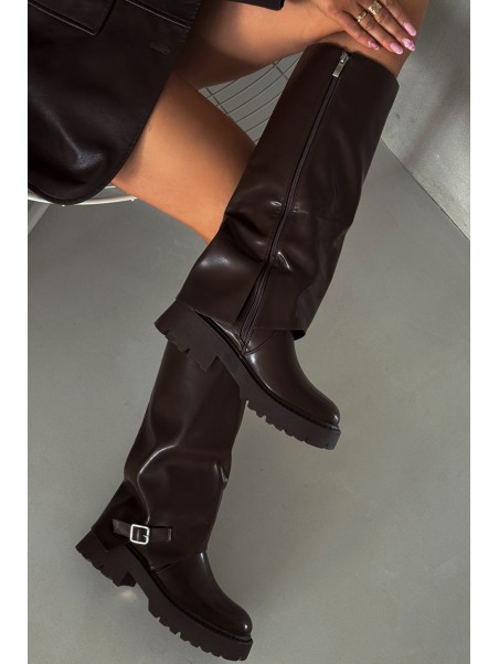 Insulated boots with rolled shaft and buckle chocolate Fiorae