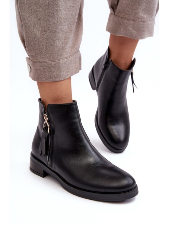 Women's Leather Flat Boots Black Vasica 2