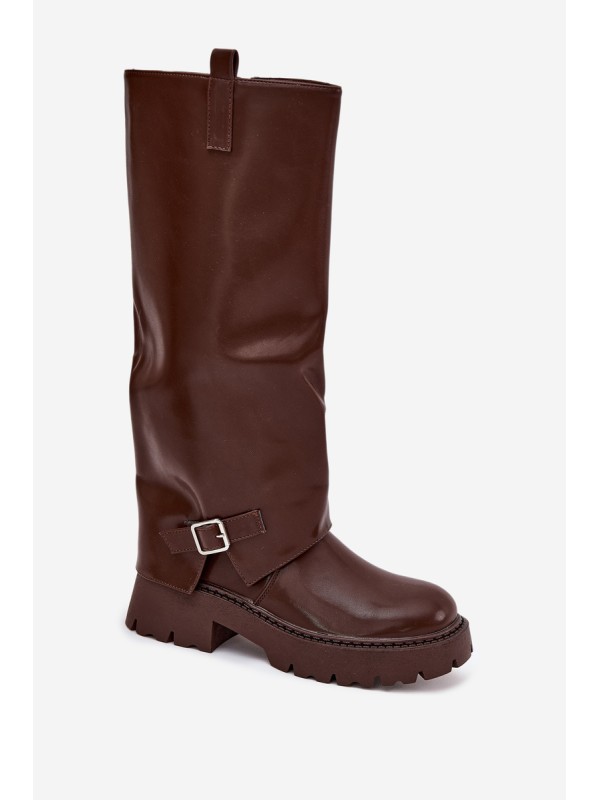Insulated boots with rolled shaft and buckle chocolate Fiorae