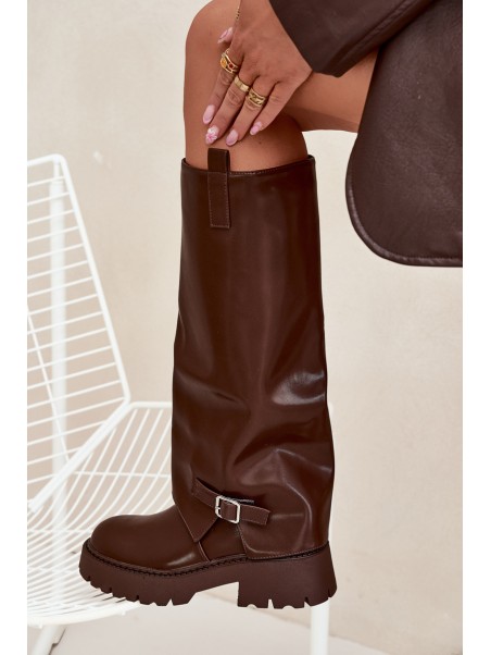 Insulated boots with rolled shaft and buckle chocolate Fiorae