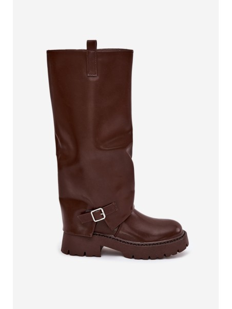 Insulated boots with rolled shaft and buckle chocolate Fiorae