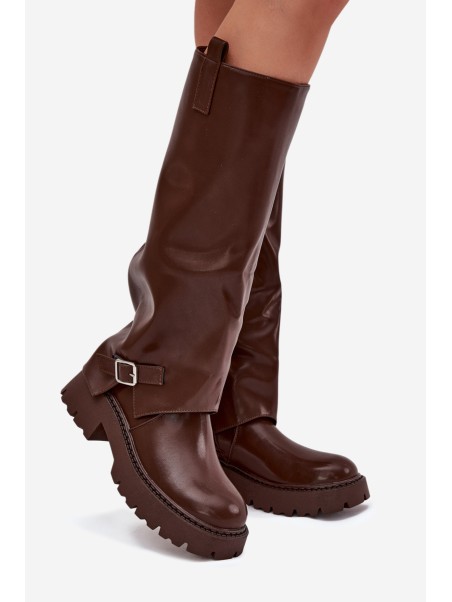 Insulated boots with rolled shaft and buckle chocolate Fiorae