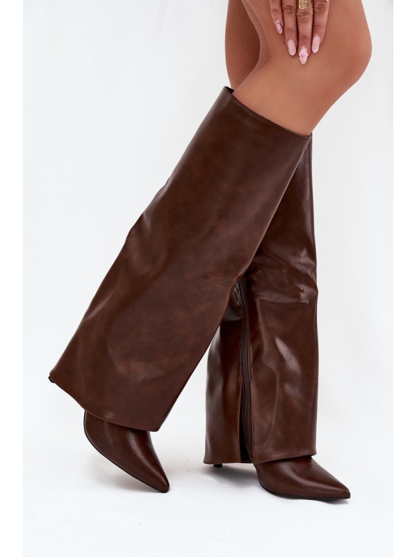Insulated Stiletto Boots With Folded Shaft Chocolate Tamonia
