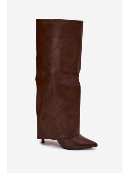 Insulated Stiletto Boots With Folded Shaft Chocolate Tamonia