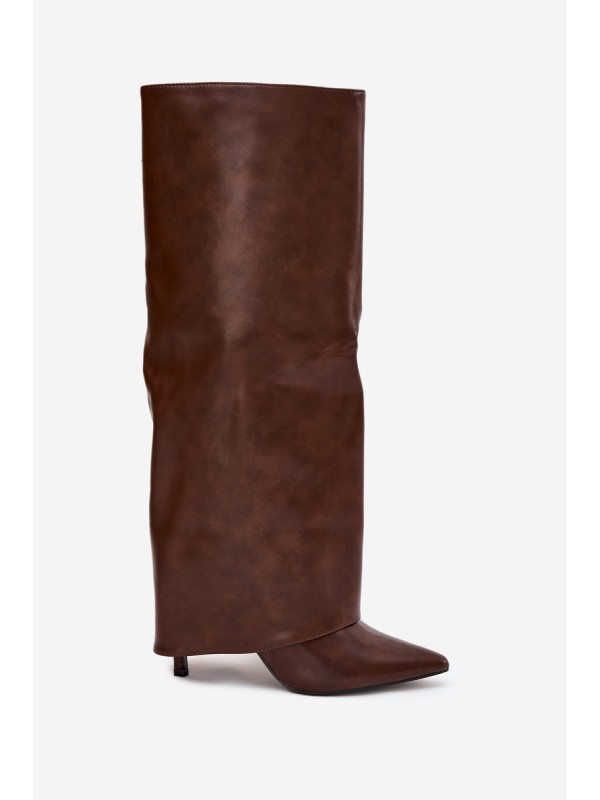 Insulated Stiletto Boots With Folded Shaft Chocolate Tamonia