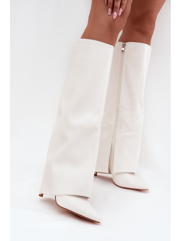 Warm Heeled Boots with Folded Shaft White Tamonia