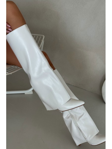 Warm Heeled Boots with Folded Shaft White Tamonia