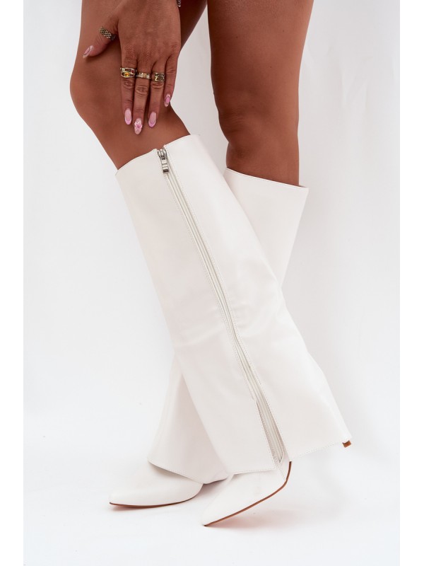 Warm Heeled Boots with Folded Shaft White Tamonia
