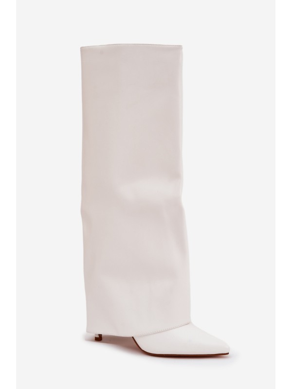 Warm Heeled Boots with Folded Shaft White Tamonia