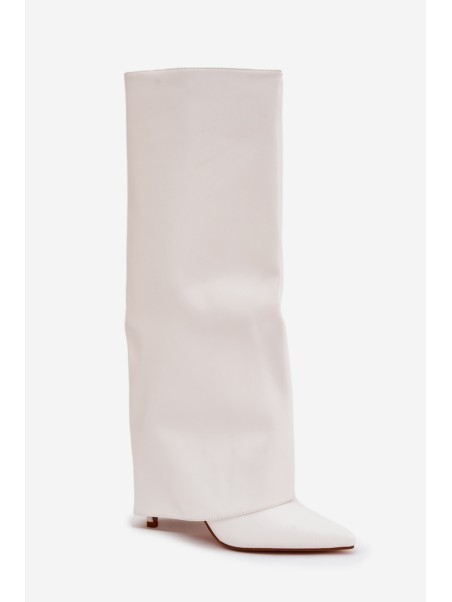 Warm Heeled Boots with Folded Shaft White Tamonia