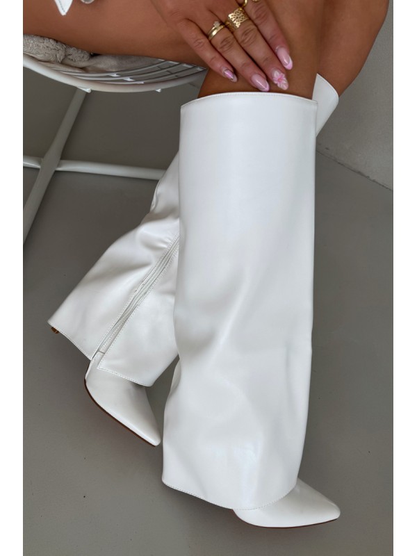 Warm Heeled Boots with Folded Shaft White Tamonia