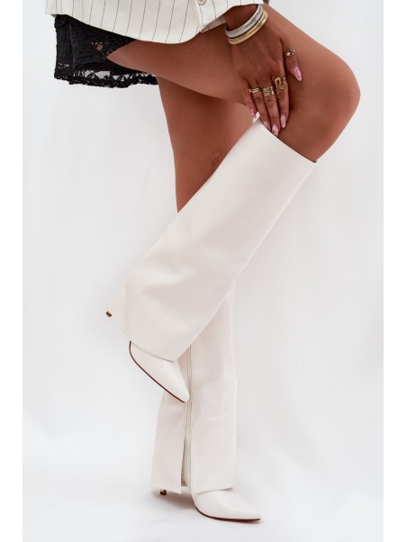 Warm Heeled Boots with Folded Shaft White Tamonia