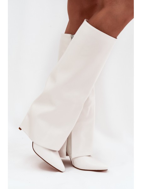 Warm Heeled Boots with Folded Shaft White Tamonia