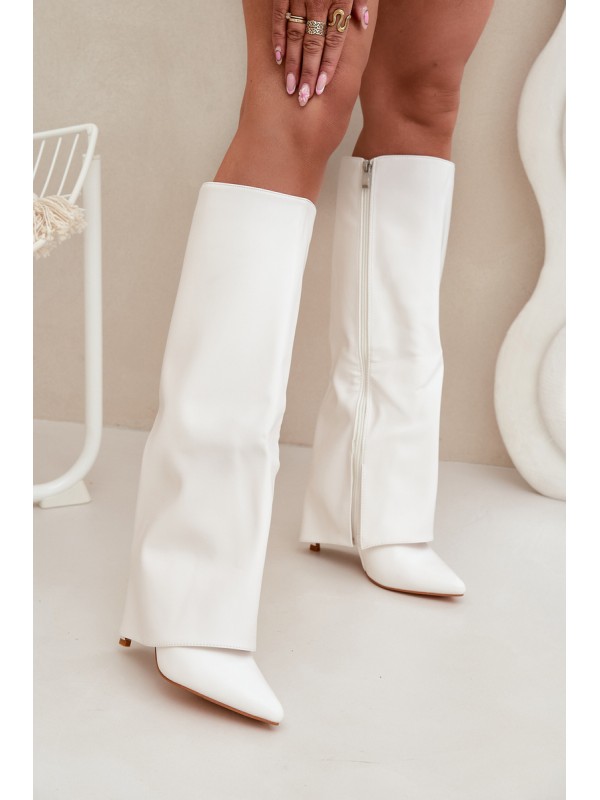 Warm Heeled Boots with Folded Shaft White Tamonia